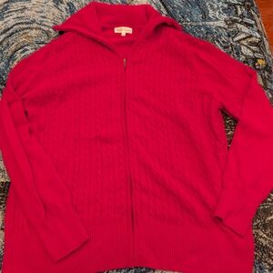Northern Reflections Red Cable Knit Zip-Up Sweater